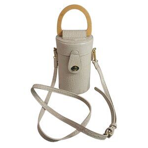 MMS Design Studio Cylinder Bucket Bag Tan Canteen Faux Leather Croc-Embossed NWT